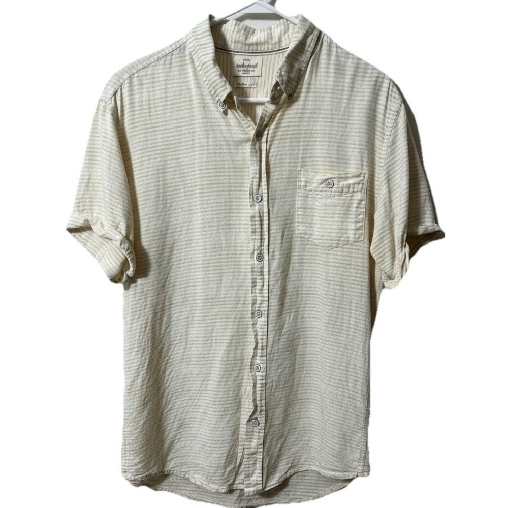 Weatherproof Men's Shirt L Striped Yellow White Linen Blend Boating Vacation